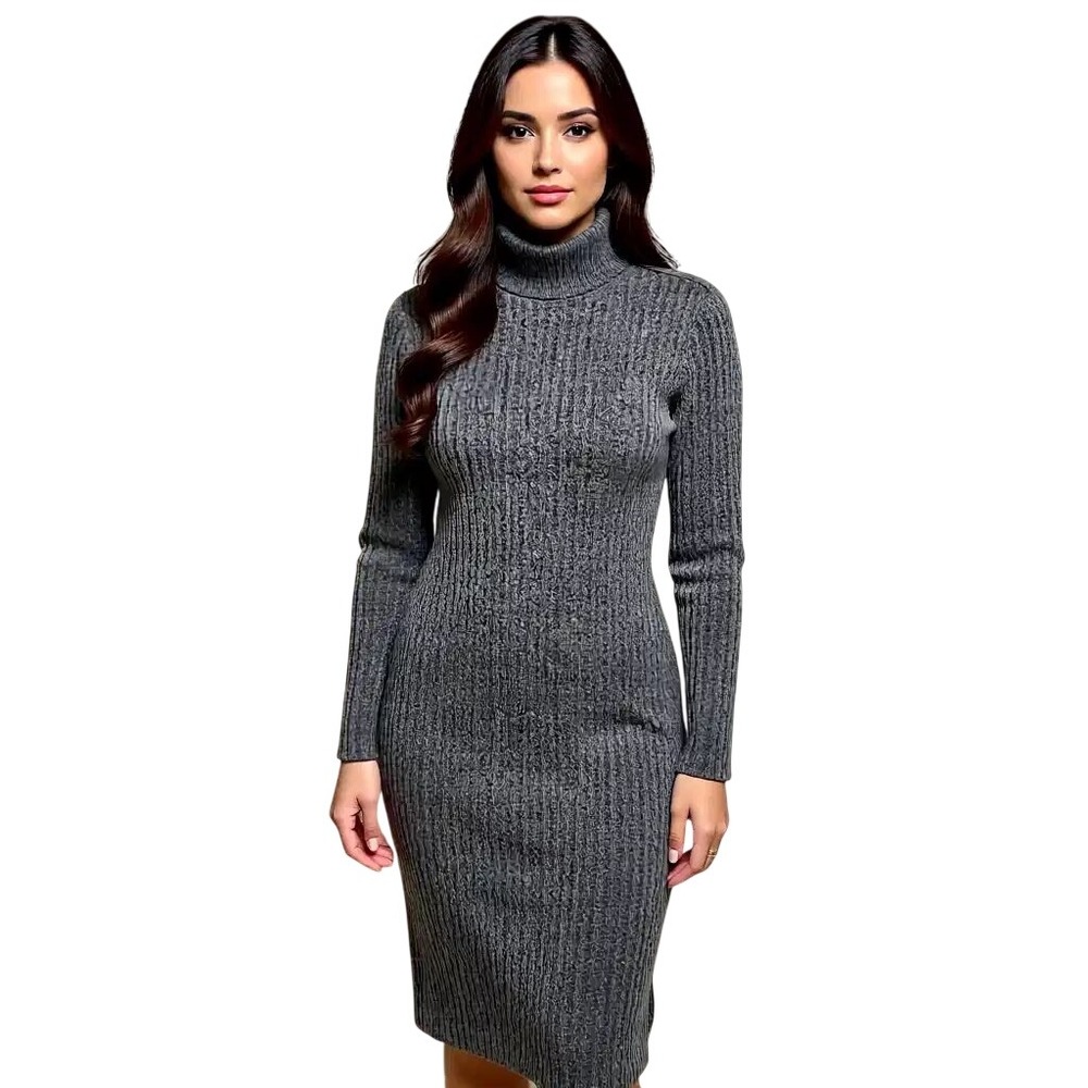 Athleta Ribbed Knit Turtleneck Long Sleeve Midi Sweater Dress Gray Women's Smβ